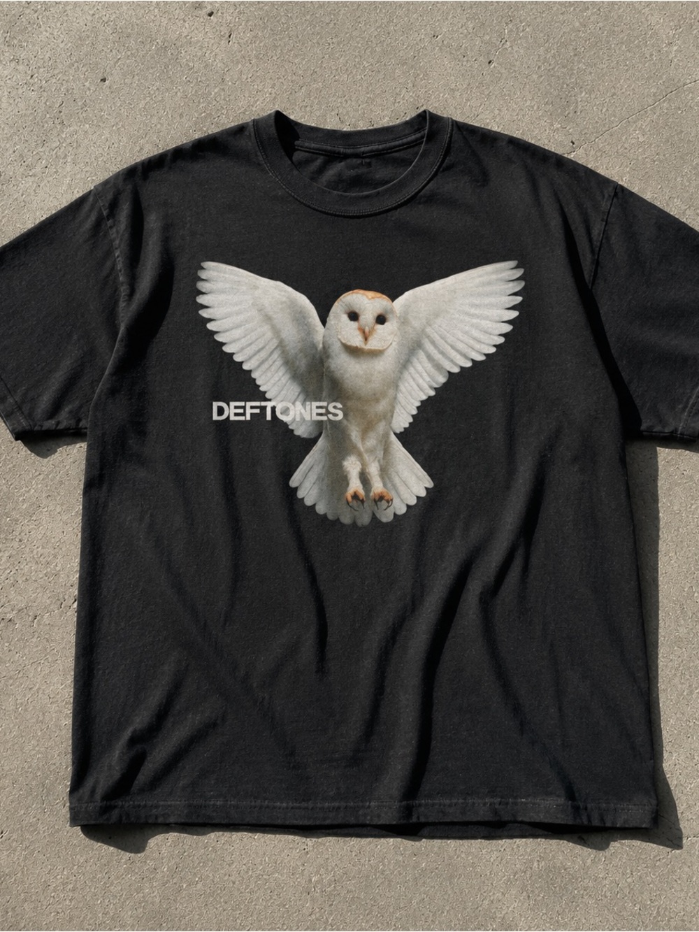 Gildan Black Tee with White Owl and DEFTONES Logo